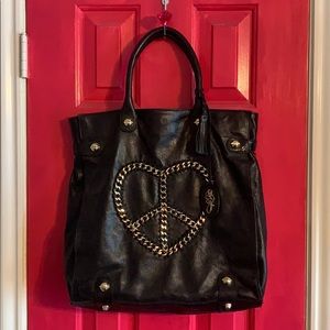 100% Leather Betsey Johnson Heart Peace Tote Purse